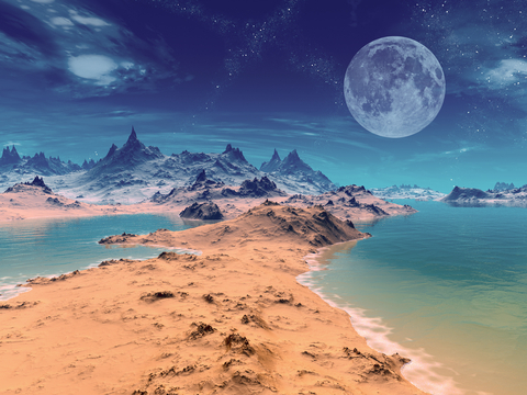 Blue moon over alien landscape.